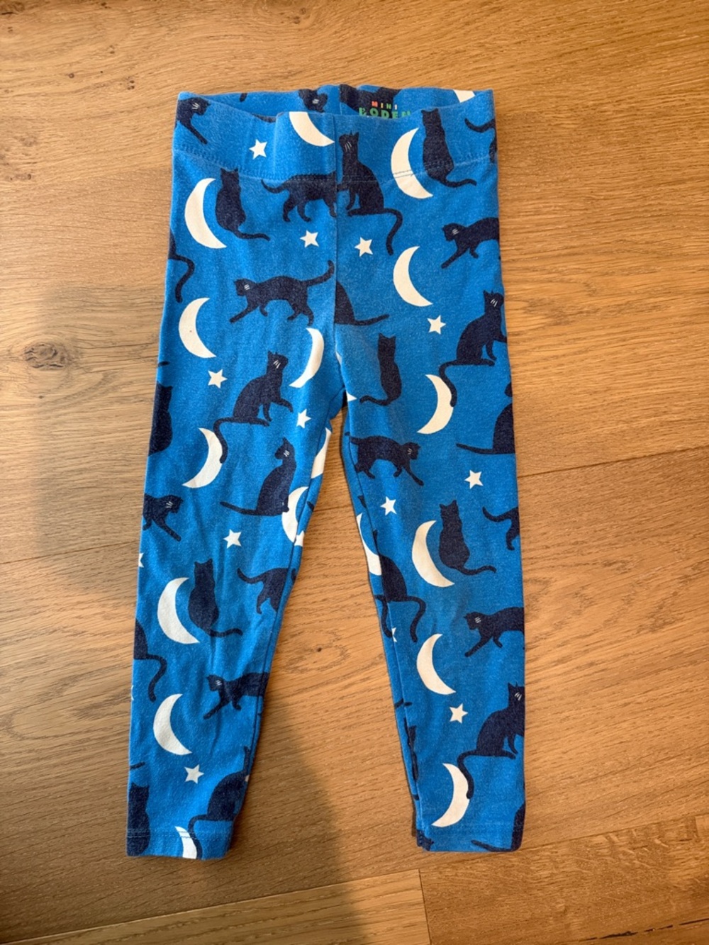 Boden Blue Leggings with Navy Cat & White Moon Print